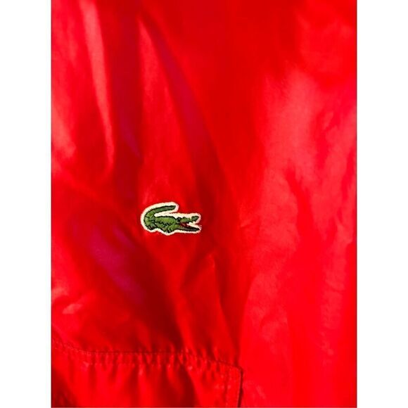 Lacoste izod alligator red 100 nylon hooded jacket large lg vented kangaroo 1/4 - Picture 3 of 8